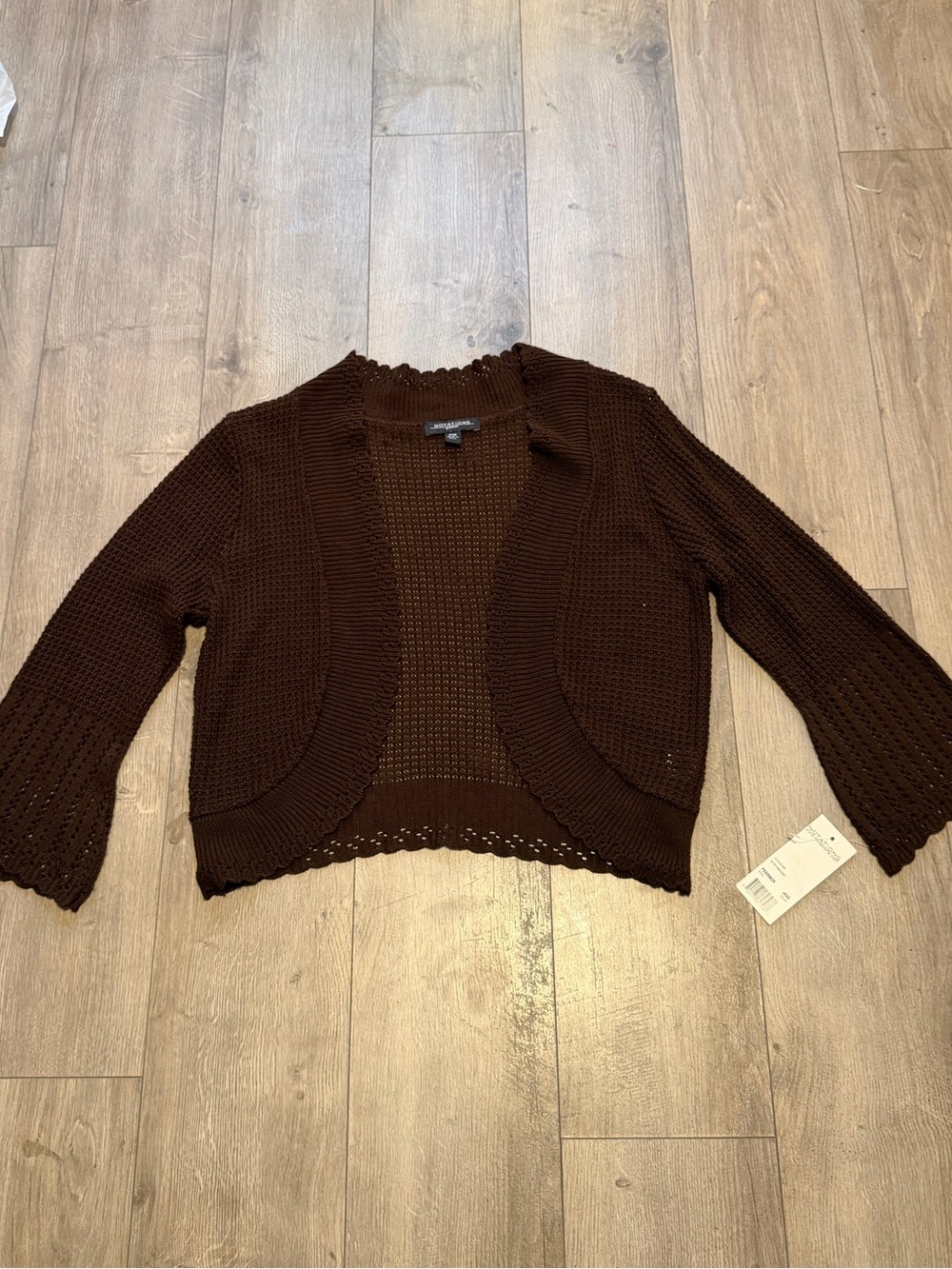 Crochet Open-Front Bolero Sweater Cardigan - Brown